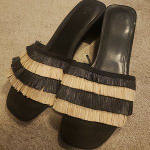 Black and tan sandal heels